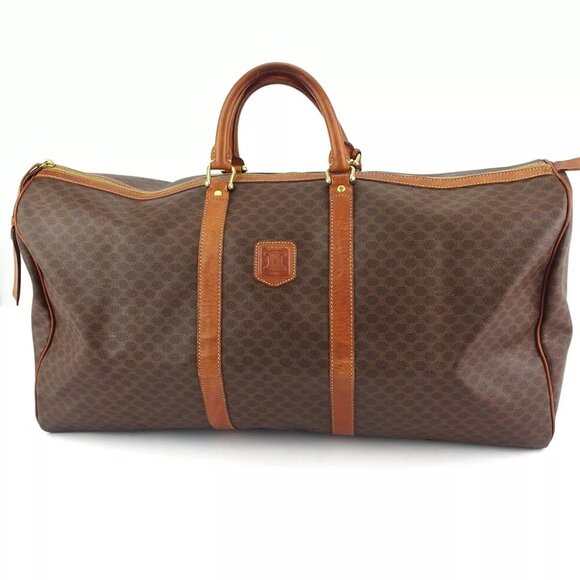 CELINE Boston bag macadam beige PVC ?~ leather Authentic use